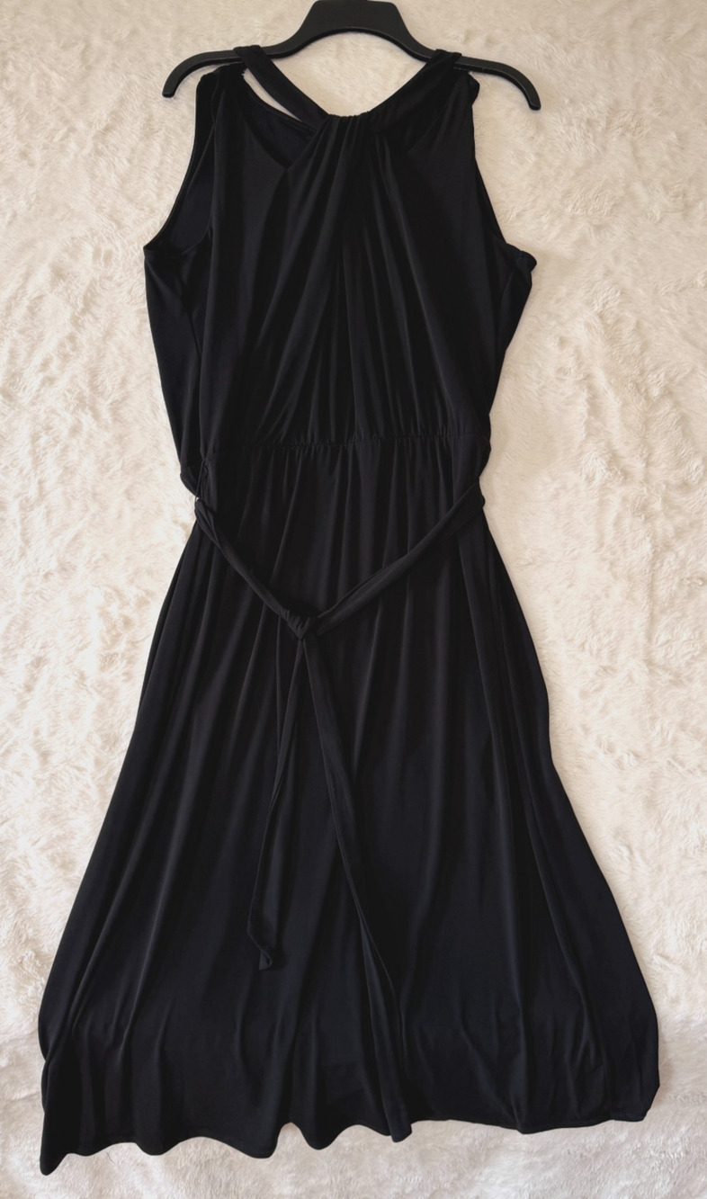 NWT Kasper Womens Black Maxi Dress Medium Sleeveless Tie Waist Jersey Long Dress